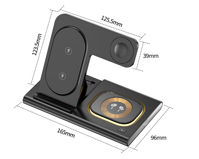 3-in-1 15W Wireless charging stand with night light for phone, watch & earbuds