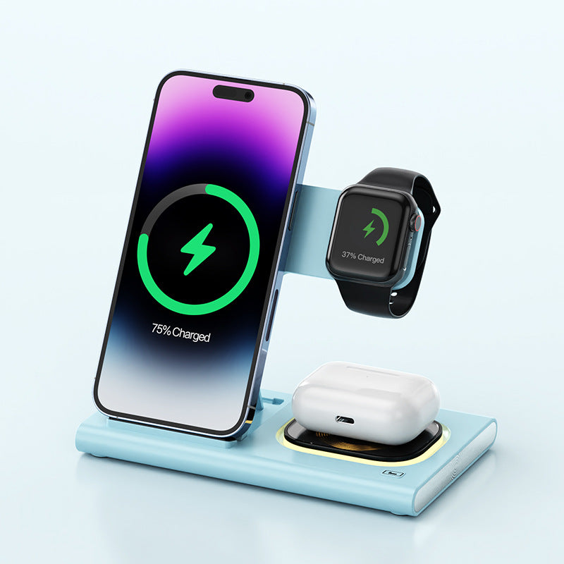 3-in-1 15W Wireless charging stand with night light for phone, watch & earbuds